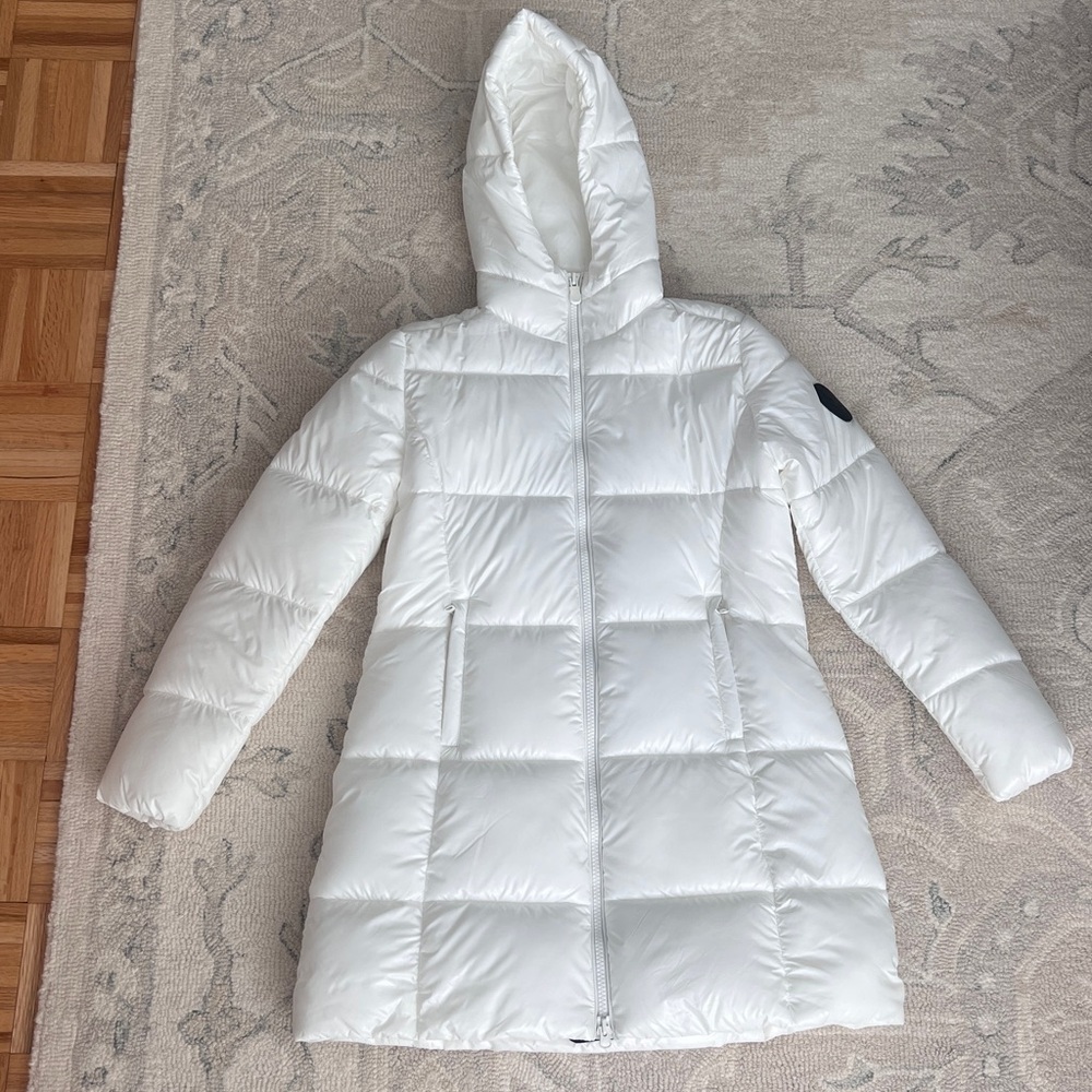 Save The Duck Women's White Hooded Puffer Coat Size L